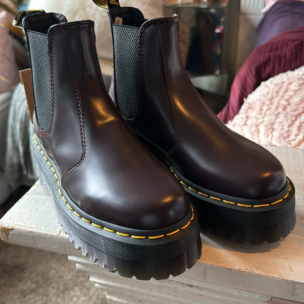 Burgundy Dr. Martens Platform Chelsea boots